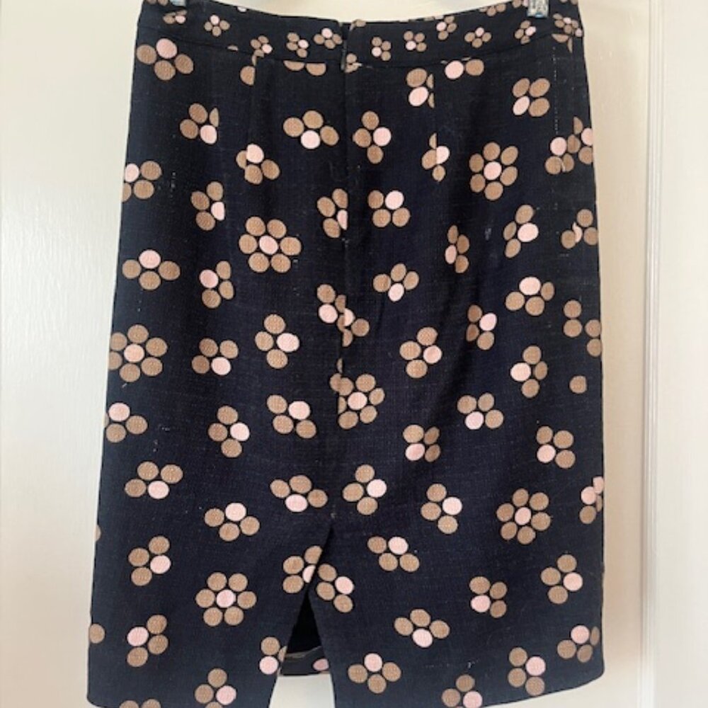 Boden Black Modern Pencil Skirt with Pink and Tan Floral Dots